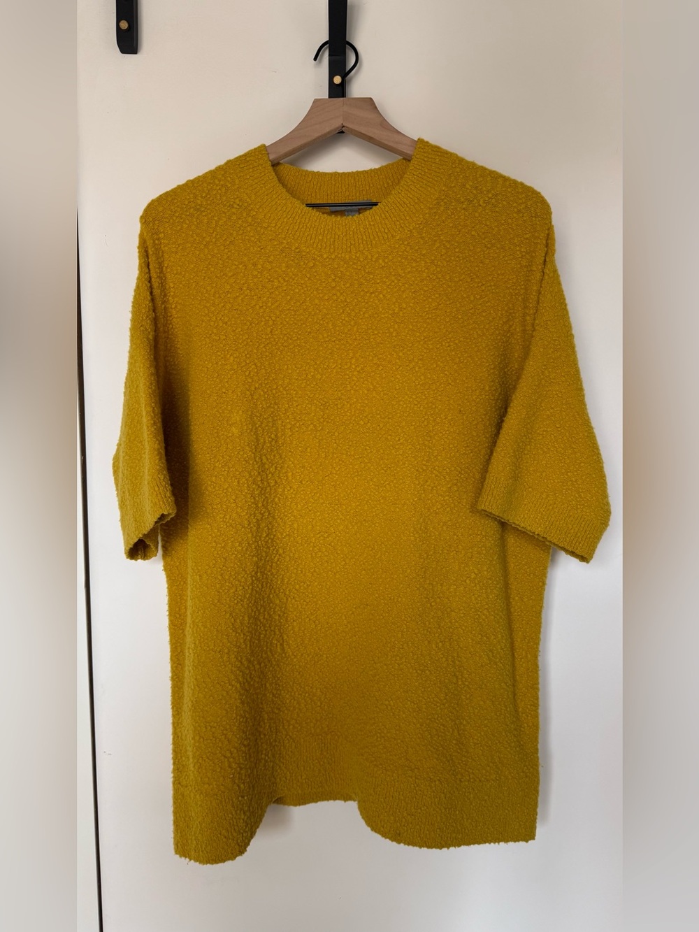 COS Women's Mustard Crewneck Short Sleeve Bouclé Sweater